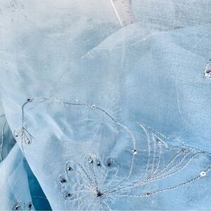 Embroidered Sheer baby Blue Chiffon fabric w/sliver Embroidery design New